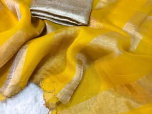 Banarasi pure kora tissue sona rupa strip with scalping border| Ismaily Saree