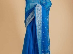 Banarasi Khaddi Georgette Rupa Khadwa Buti Saree | Royal Blue