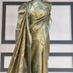 Gold Tissue Silk Saree with Aqua Blue Border | Ismaily Saree