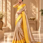 Gold Tissue Silk Saree with Yellow Zari Embroidered Border